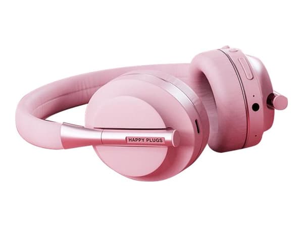 Happy Plugs Play - Hörlurar med mikrofon - fullstorlek - Bluetooth - trådlös, kabelansluten - 3,5 mm kontakt, USB-C - ljudisolerande - guldrosa