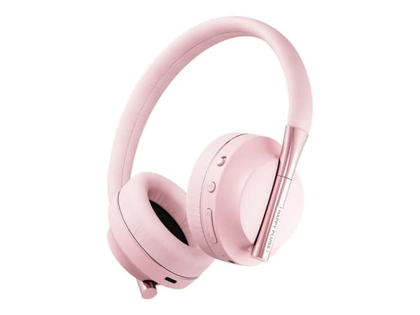 Happy Plugs Play - Hörlurar med mikrofon - fullstorlek - Bluetooth - trådlös, kabelansluten - 3,5 mm kontakt, USB-C - ljudisolerande - guldrosa