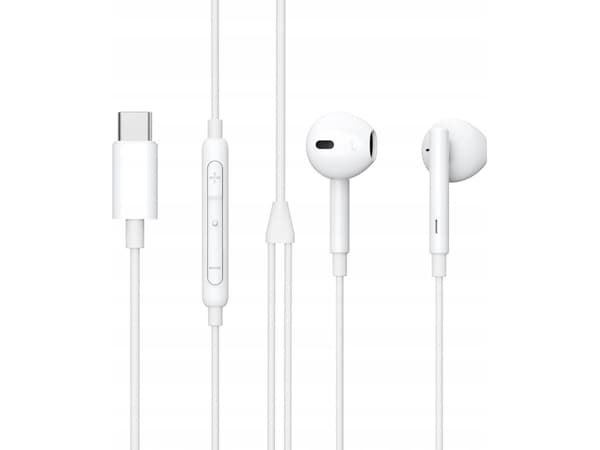 eSTUFF In-ear Headphone for USB-C Device, Langallinen, Puhelut/Musiikki, 90 g, Kuulokkeet, Valkoinen