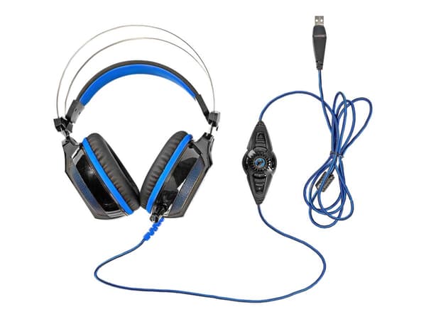 Nedis GHST500BK - Hodesett - 7,1-kanals - full størrelse - kablet - USB - svart, blå