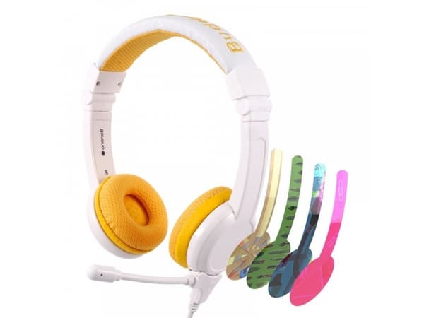 BuddyPhones School+, Langallinen & langaton, Puhelut/Musiikki, 20 - 20000 Hz, 147 g, Kuulokkeet, Valkoinen, Keltainen