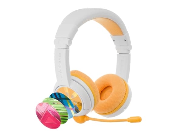 BuddyPhones School+, Langallinen & langaton, Puhelut/Musiikki, 20 - 20000 Hz, 147 g, Kuulokkeet, Valkoinen, Keltainen