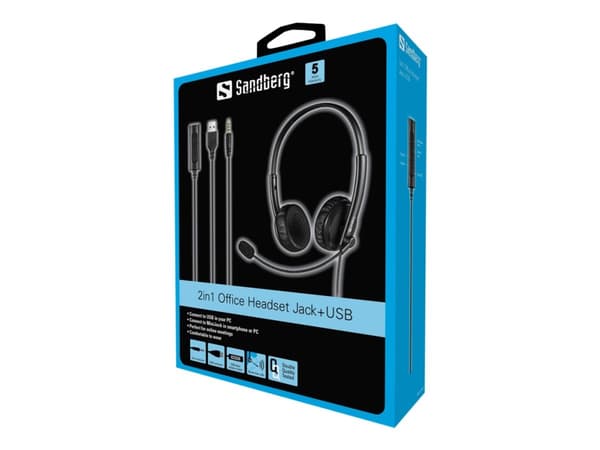 Sandberg 2in1 Office - Headset - på örat - kabelansluten - 3,5 mm kontakt, USB-A