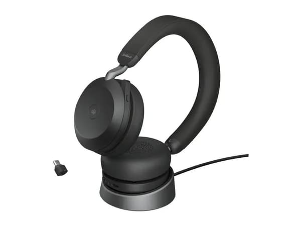 Jabra Evolve2 75 - Headset - på örat - Bluetooth - trådlös - aktiv brusradering - USB-C - ljudisolerande - svart - med laddningsställ - Certifierad f