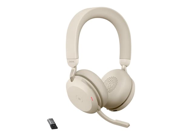 Jabra Evolve2 75 - Hodesett - on-ear - Bluetooth - trådløs - aktiv støydemping - USB-A - lydisolerende - beige - Certified for Microsoft Teams
