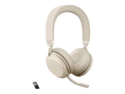 Jabra Evolve2 75 - Hodesett - on-ear - Bluetooth - trådløs - aktiv støydemping - USB-A - lydisolerende - beige - Certified for Microsoft Teams