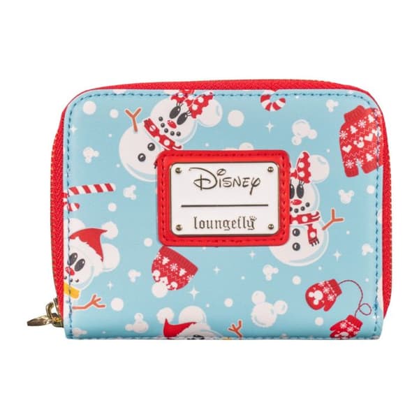 Loungefly Disney Seasonal Snowman Minnie Mickey Aop Zip Around Wallet