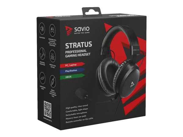 SAVIO STRATUS - Gaming - hodesett - full størrelse - kablet - 3,5 mm jakk - svart