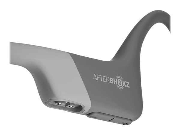 AfterShokz OpenRun - Hörlurar med mikrofon - öppet öra - montering bakom nacken - Bluetooth - trådlös - grå