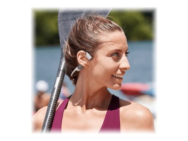AfterShokz OpenRun - Hörlurar med mikrofon - öppet öra - montering bakom nacken - Bluetooth - trådlös - grå