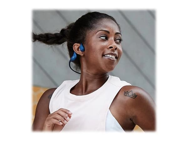 AfterShokz OpenRun - Hörlurar med mikrofon - öppet öra - montering bakom nacken - Bluetooth - trådlös - blå