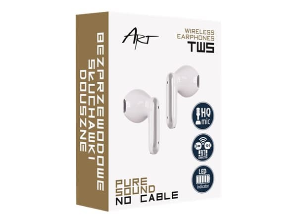 ART AP-TW-B4 - Ægte trådløse øretelefoner med mik. - ørespids - Bluetooth - hvid