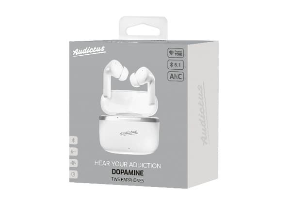 Audictus Dopamine, True Wireless Stereo (TWS), Samtaler/musikk, 20 - 20000 Hz, Hodesett, Hvit