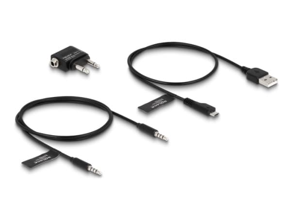Delock - Hörlurar med mikrofon - fullstorlek - Bluetooth - trådlös, kabelansluten - 3,5 mm kontakt - svart