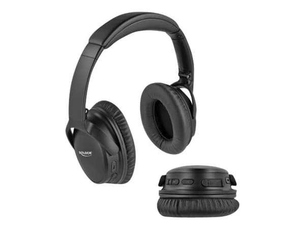 Delock - Hörlurar med mikrofon - fullstorlek - Bluetooth - trådlös, kabelansluten - 3,5 mm kontakt - svart