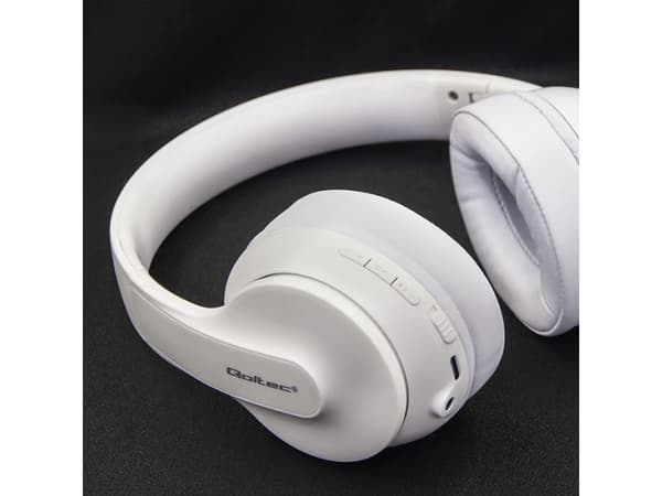 Qoltec Soundmasters - Hörlurar med mikrofon - fullstorlek - Bluetooth - trådlös, kabelansluten - 3,5 mm kontakt - vit