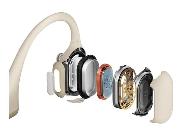 SHOKZ OpenRun Pro - Hodetelefoner med mikrofon - åpent øre - bak-nakken-montering - Bluetooth - trådløs - beige