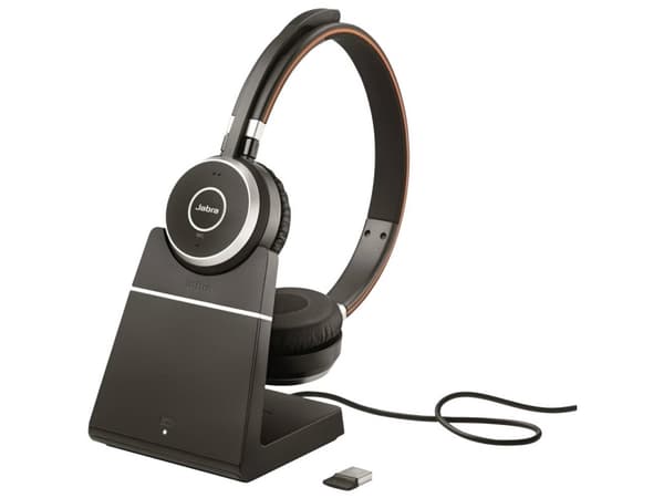 Jabra Evolve 65 SE MS Stereo - Headset - på örat - Bluetooth - trådlös - USB - med laddningsställ - Certifierad för Microsoft-teams - för Jabra Evolv