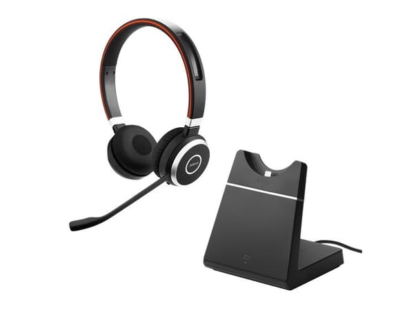 Jabra Evolve 65 SE MS Stereo - Headset - på örat - Bluetooth - trådlös - USB - med laddningsställ - Certifierad för Microsoft-teams - för Jabra Evolv