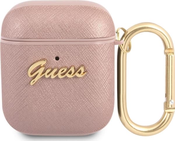 Apple AirPods Guess Saffiano Script Metal Collection (GUA2SASMP) kuulokekotelo vaaleanpunainen