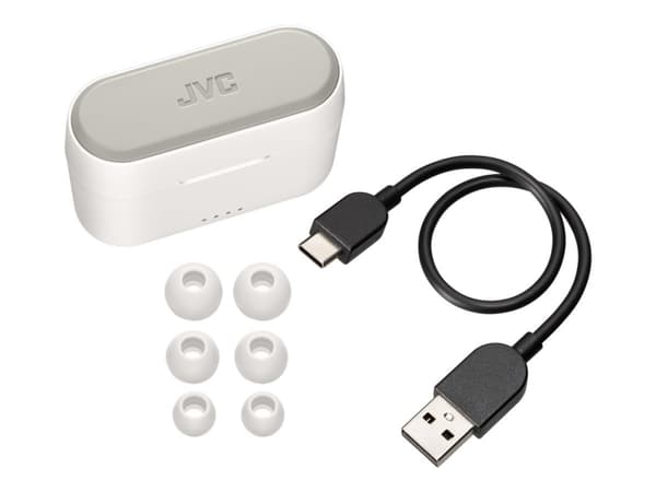 JVC HA-A9T - True wireless-hodetelefoner med mikrofon - i øret - Bluetooth - hvit, grå