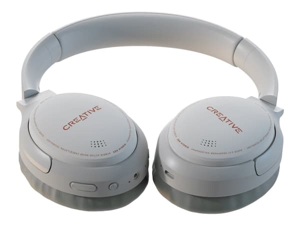 Creative Zen Hybrid - Hörlurar med mikrofon - fullstorlek - Bluetooth - trådlös, kabelansluten - aktiv brusradering - 3,5 mm kontakt - vit