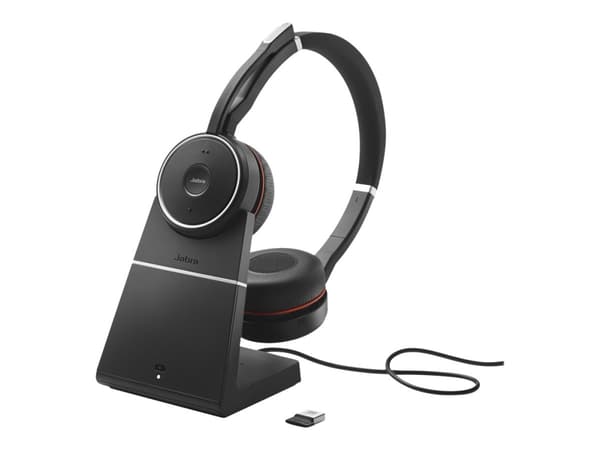Jabra Evolve 75 SE UC Stereo - Headset - på örat - Bluetooth - trådlös - aktiv brusradering - USB - med laddningsställ - Zoomcertifierad - för LINK 3