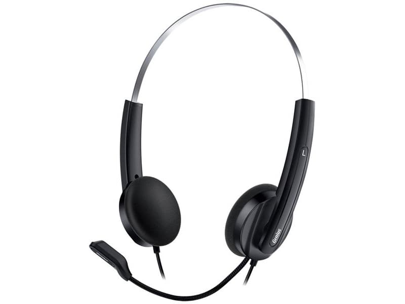 Genius HS-220U, headphones with microphone, volume control, black, 2.0, lockable, USB