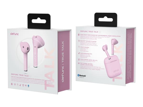 DeFunc TRUE TALK - True wireless-hörlurar med mikrofon - inuti örat - Bluetooth - rosa