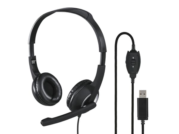 Hama HS-USB250, Headset, Huvudband, Kontor/callcenter, Svart, Silver, Binaural, Inline-kontrollenhet