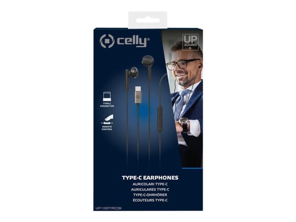 Celly UP1100TYPEC, Langallinen, Puhelut/Musiikki, 20 - 20000 Hz, 15 g, Kuulokkeet, Musta
