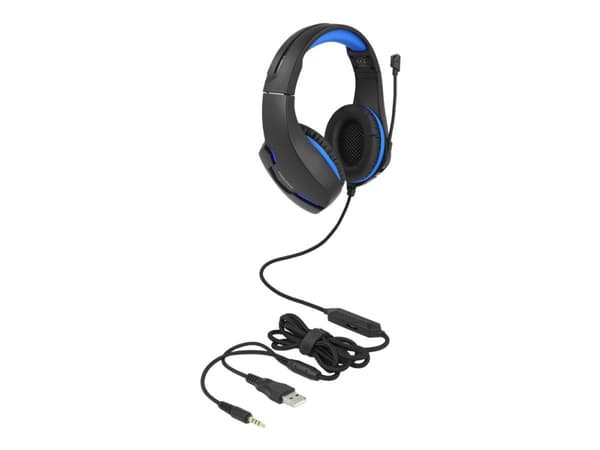 Delock - Headset - fullstorlek - kabelansluten - 3,5 mm kontakt - svart, blå