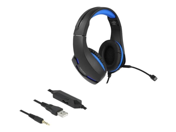 Delock - Headset - fullstorlek - kabelansluten - 3,5 mm kontakt - svart, blå
