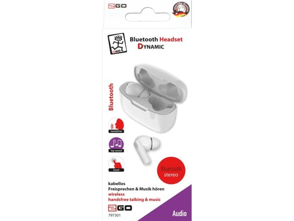 2GO TWS Dynamic, Trådlös, Samtal/musik, Headset, Vit