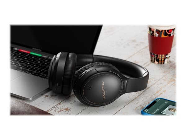Creative Zen Hybrid - Hodetelefoner med mikrofon - full størrelse - Bluetooth - trådløs, kablet - aktiv støydemping - 3,5 mm jakk - svart