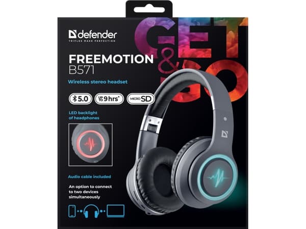 Defender FREEMOTION B571 LED, Ledning & Trådløs, Samtale/Musikk/Sport/Hverdag, 20 - 20000 Hz, 200 g, Hodesett, Grå