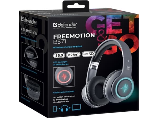 Defender FREEMOTION B571 LED, Ledning & Trådløs, Samtale/Musikk/Sport/Hverdag, 20 - 20000 Hz, 200 g, Hodesett, Grå