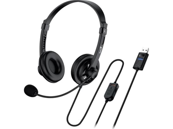 Genius Genius HS-230U hodetelefoner, hodetelefoner med mikrofon, volumkontroll, svart, 2.0, låsbare, USB