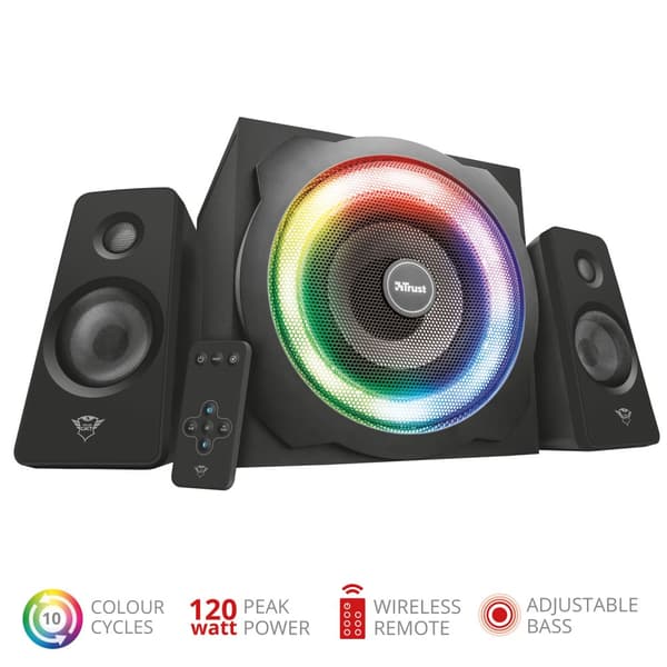 Trust GXT 629 Tytan 2.1 RGB högtalarsystem – LED-belysning – Fjärrkontroll