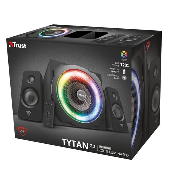 Trust GXT 629 Tytan 2.1 RGB högtalarsystem – LED-belysning – Fjärrkontroll