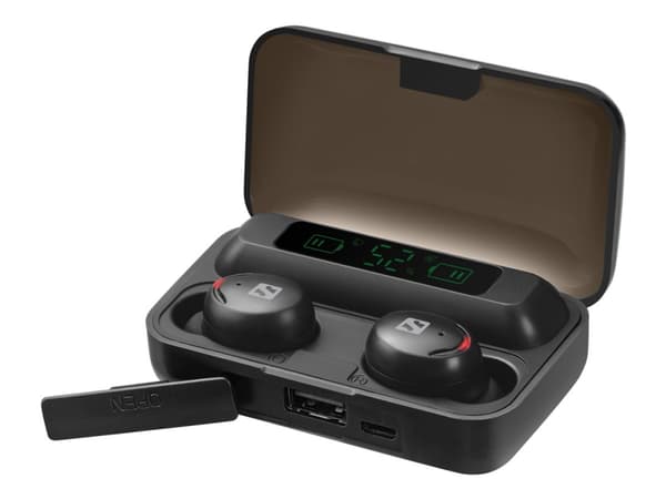 Sandberg Bluetooth Earbuds + Powerbank - ekte trådløse øretelefoner med mikrofon. - øretupp / in-ear - Bluetooth® 5.1 - opptil 6 timers batterileveti