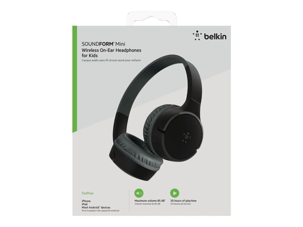 Belkin SoundForm Mini - Hodetelefoner med mikrofon - on-ear - kablet - 3,5 mm jakk - svart