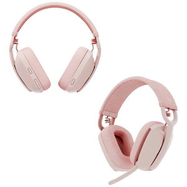 Logitech ZONE VIBE 100 Over Ear-hörlurar Bluetooth Stereo Ganmmalrosa Brusreducering för mikrofon, Brusreducering Volym