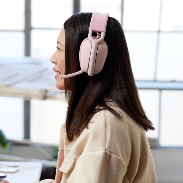 Logitech ZONE VIBE 100 Over Ear-hörlurar Bluetooth Stereo Ganmmalrosa Brusreducering för mikrofon, Brusreducering Volym