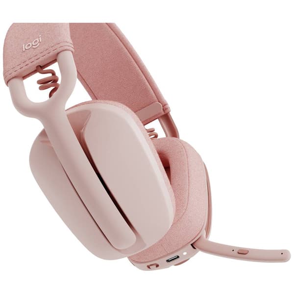 Logitech ZONE VIBE 100 Over Ear-hörlurar Bluetooth Stereo Ganmmalrosa Brusreducering för mikrofon, Brusreducering Volym