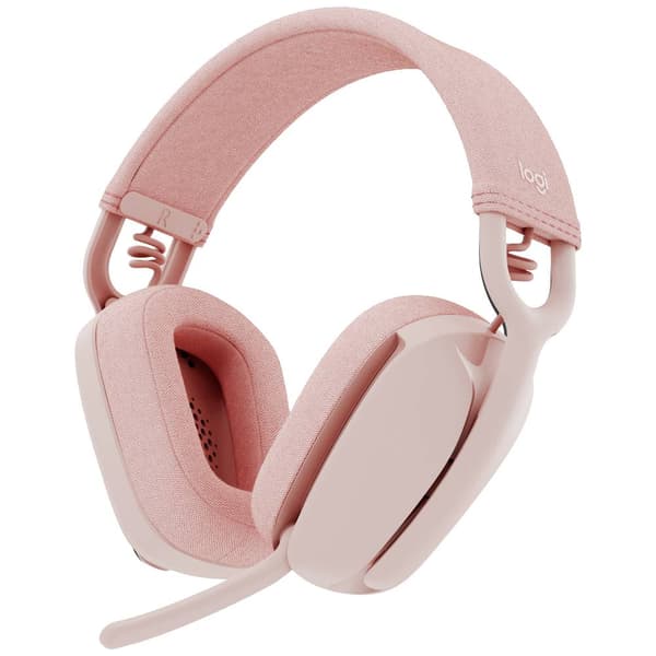 Logitech ZONE VIBE 100 Over Ear-hörlurar Bluetooth Stereo Ganmmalrosa Brusreducering för mikrofon, Brusreducering Volym