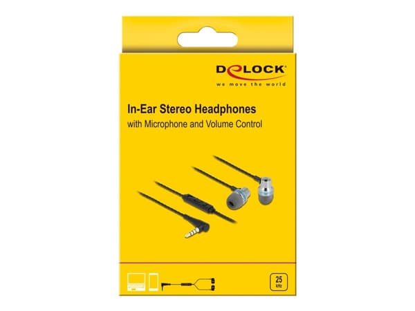 DeLOCK 27183, Langallinen, Puhelut/Musiikki, 20 - 25000 Hz, 15 g, Kuulokkeet, Harmaa