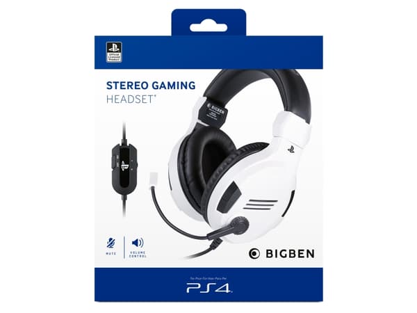 BIG BEN PS4OFHEADSETV3WHITE, Koblet med ledninger (ikke trådløs), Spilling, Hodesett, Sort, Hvit