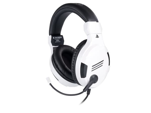 BIG BEN PS4OFHEADSETV3WHITE, Koblet med ledninger (ikke trådløs), Spilling, Hodesett, Sort, Hvit