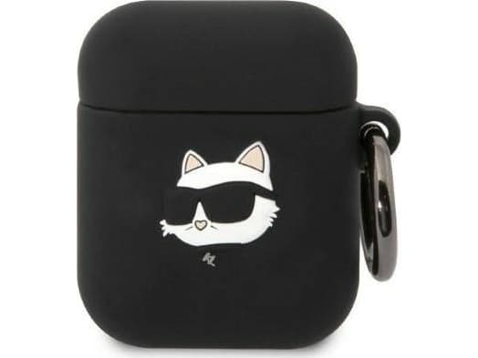 Karl Lagerfeld KLA2RUNCHK AirPods 1/2 skydd czarny/svart Silikon Choupette Head 3D